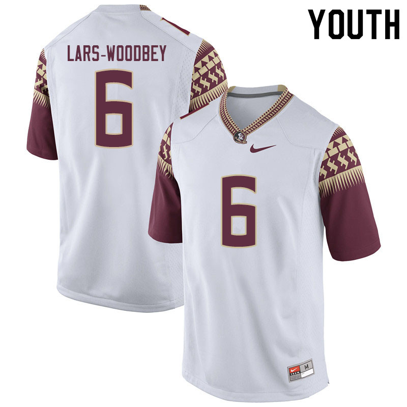 Youth #6 Jaiden Lars-Woodbey Florida State Seminoles College Football Jerseys Sale-White - Click Image to Close